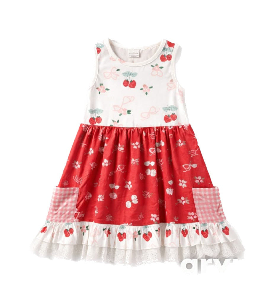 Red and white dress with floral pattern on a white background