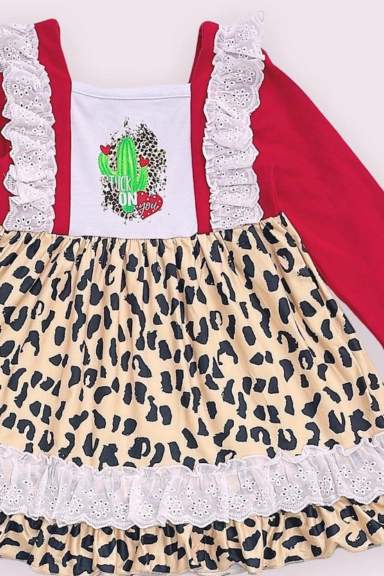 Cactus & Heart Printed Dress with Embroidered Detail