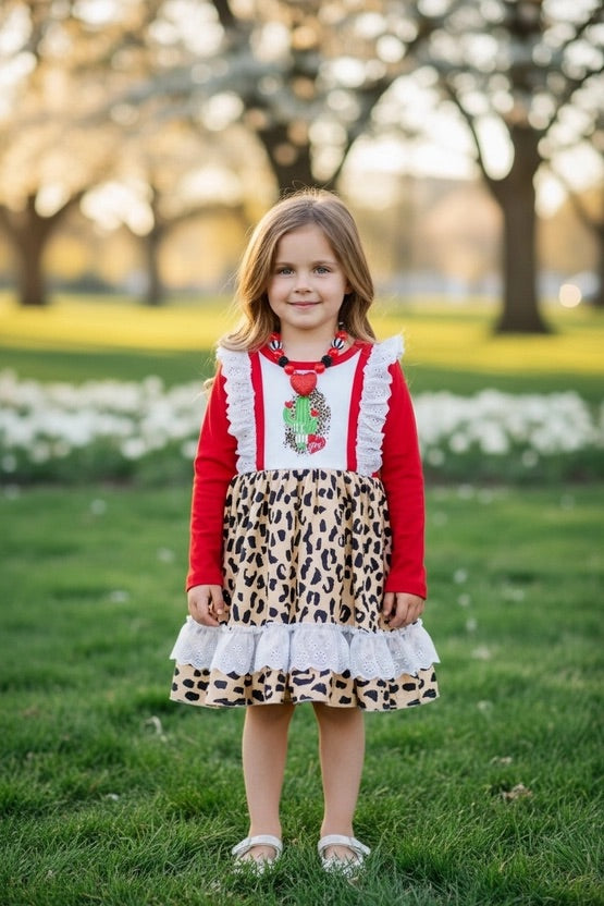 Cactus & Heart Printed Dress with Embroidered Detail