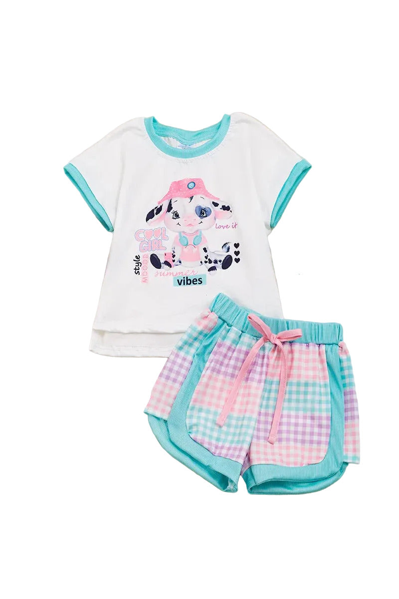 Adorable cow two piece outfit for girl perfect for spring & summer