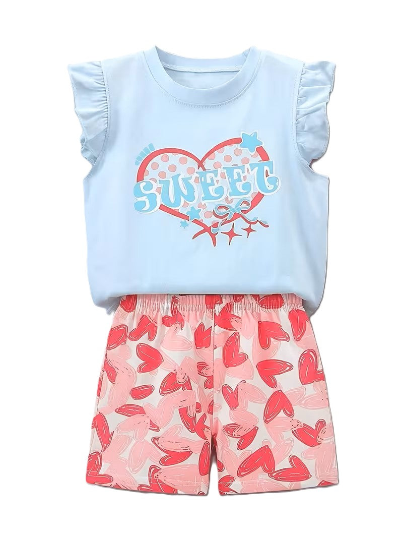 Blue Sweet Heart Two Piece Cotton Outfit