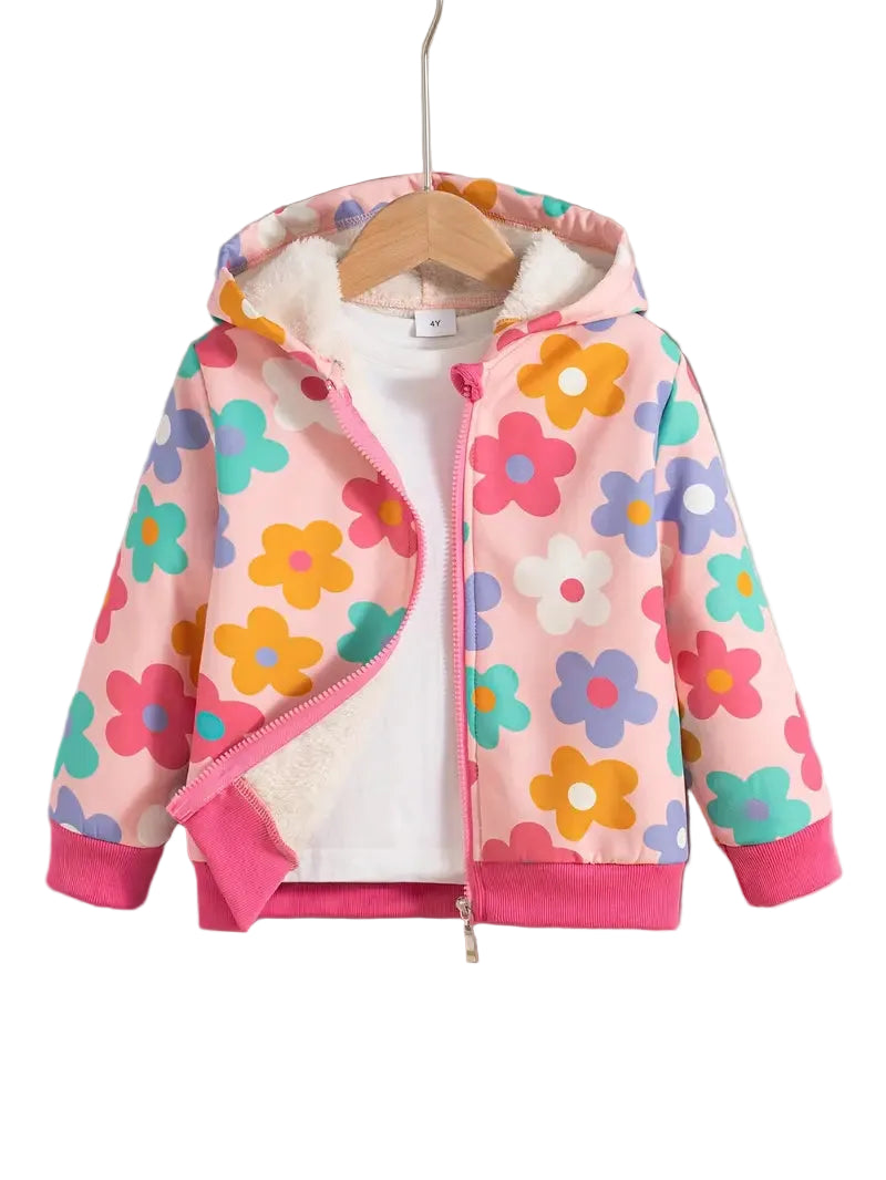 Size 6 Comfy Floral Print Girls Hooded Fleece Jacket