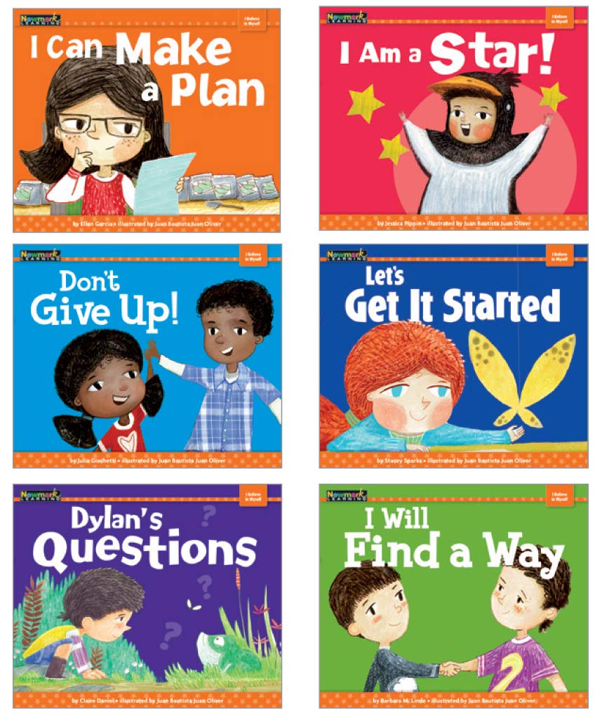 Six children's empowerment books from the 'You Are a Star' series arranged in a 2x3 grid. The books feature bright, colorful covers with illustrations of children and motivational titles: 'I Can Make a Plan', 'I Am a Star!', 'Don't Give Up!', 'Let's Get It Started', 'Dylan's Questions', and 'I Will Find a Way'.