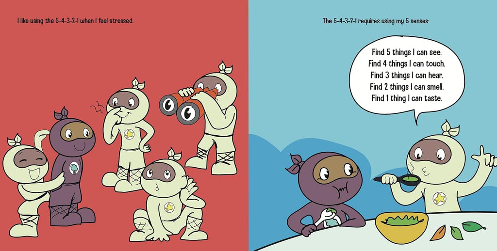 Comic book page with cartoon characters on a red and blue background