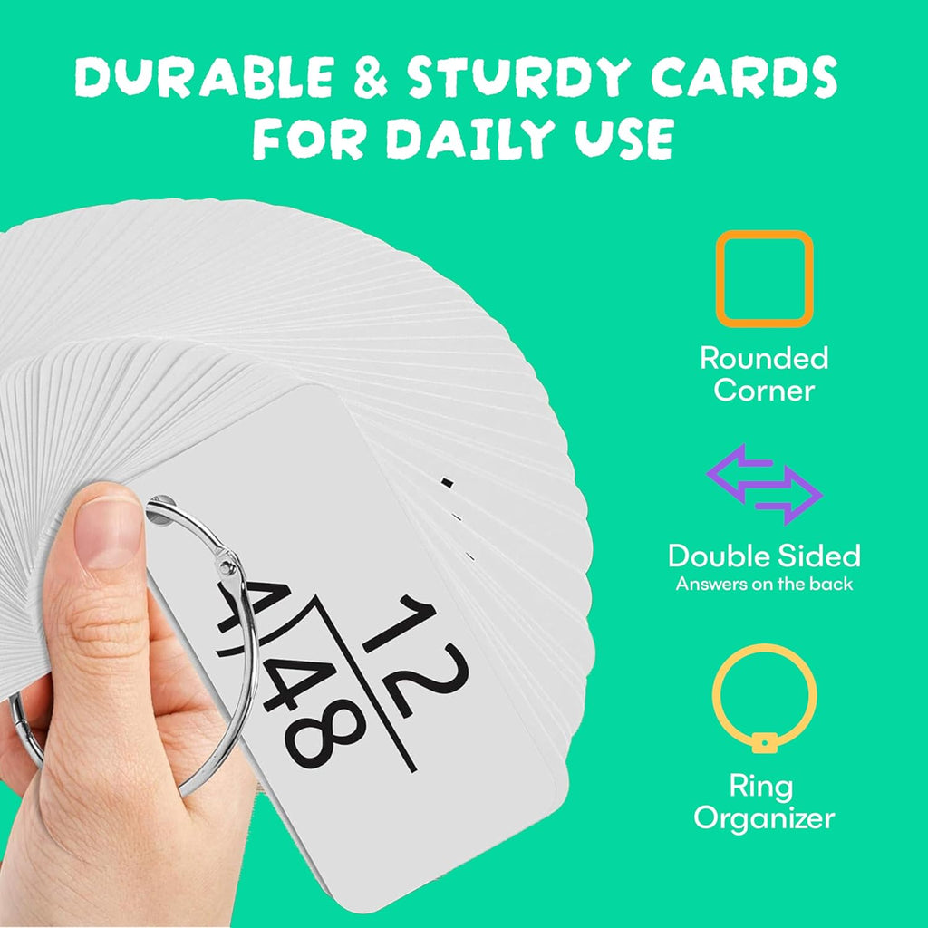 Hand holding a deck of cards with text and icons on a green background