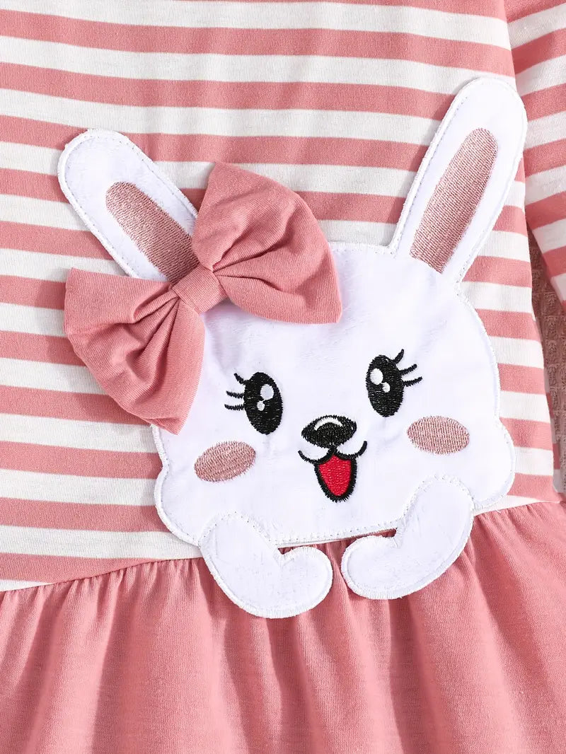 5T Cute Rabbit Patched Long Sleeve Dress for Kids