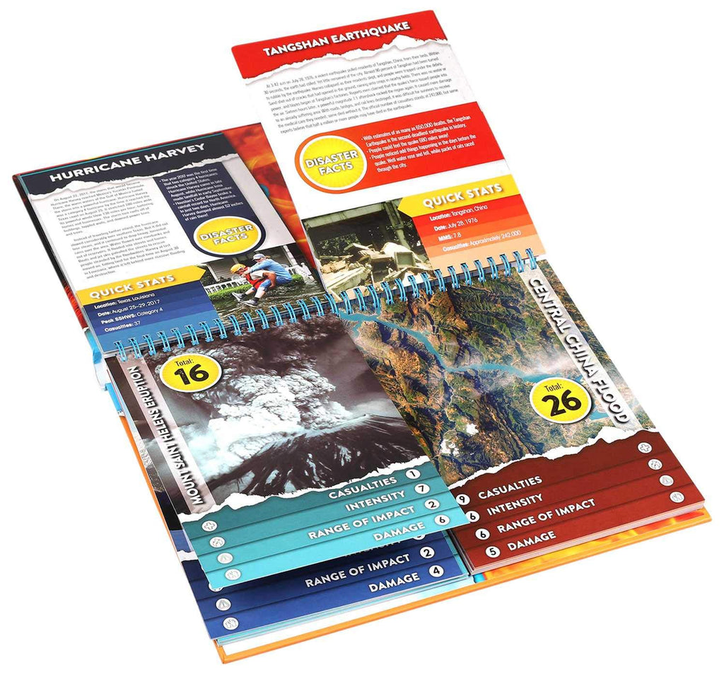 Set of educational brochures on natural disasters with colorful design and text.