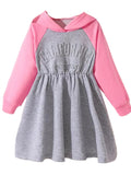 Gray dress with pink sleeves and hood on a white background