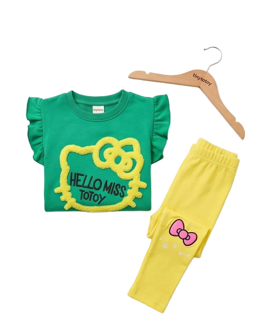 totoy gren and yellow girls cotton outfit 