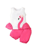 Children's outfit with flamingo design on a white background