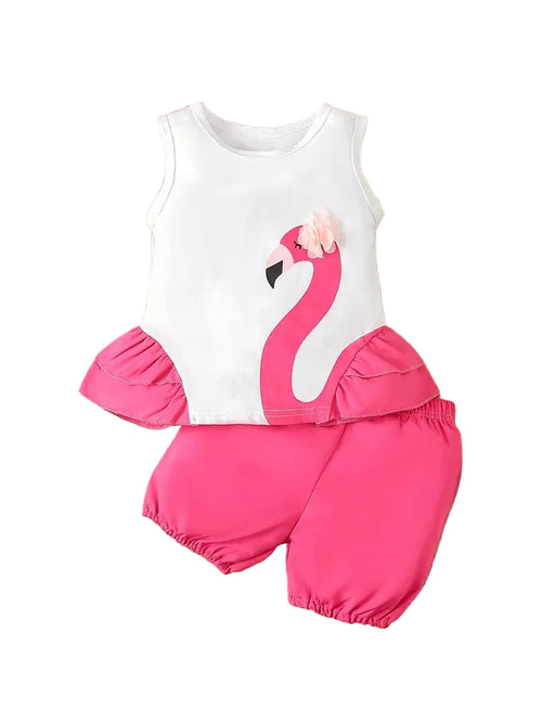 Children's outfit with flamingo design on a white background
