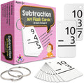 Subtraction flash card set with pink packaging and cards showing subtraction problems.