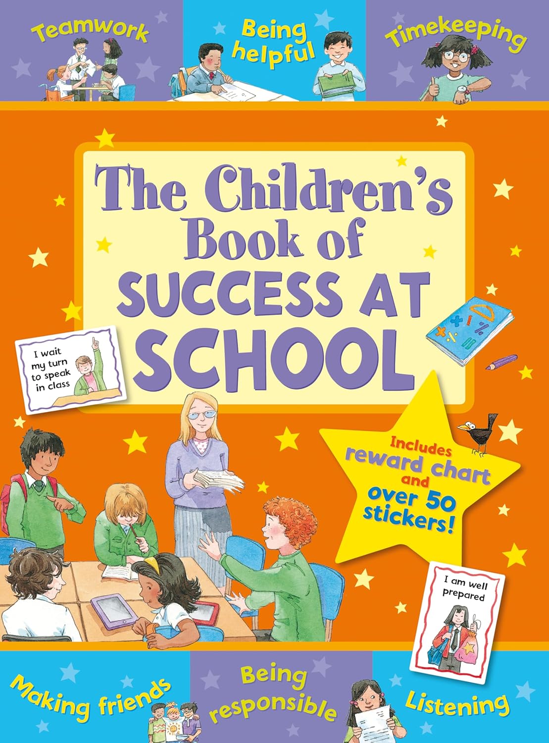 Children's book cover titled 'The Children's Book of Success at School' with illustrations and text about school behaviors.