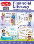 Book cover of 'Financial Literacy Lessons & Activities' for Grade 2 by Evan-Moor Educational Publishers.