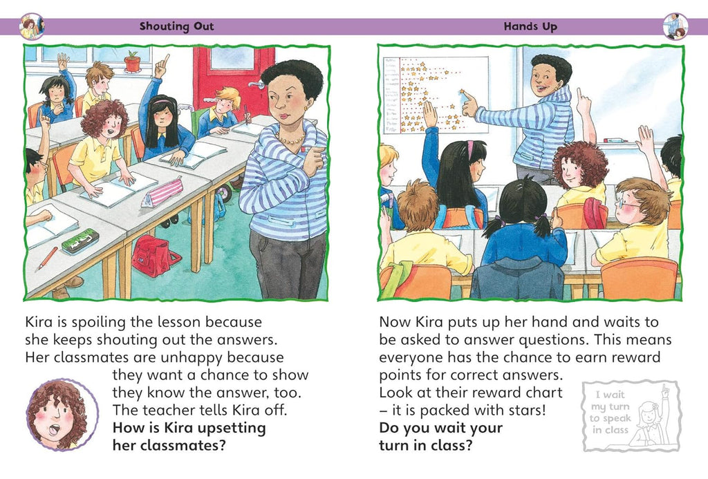 Illustration of a classroom scene with students and teacher, showing classroom management strategies.