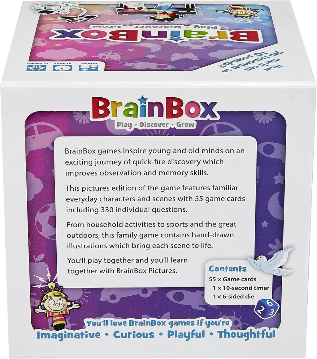 BrainBox game packaging with text and graphics on a white background