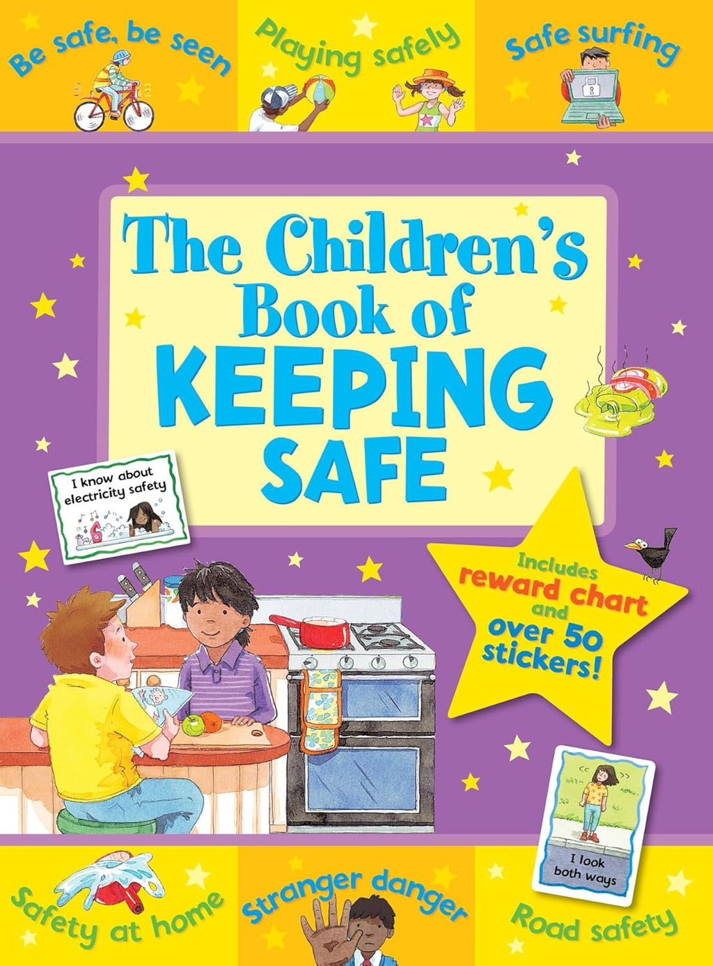 Children's book titled 'The Children's Book of Keeping Safe' with colorful cover and safety-themed illustrations.