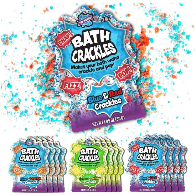 Bath Crackle packages with colorful packaging and text on a white background