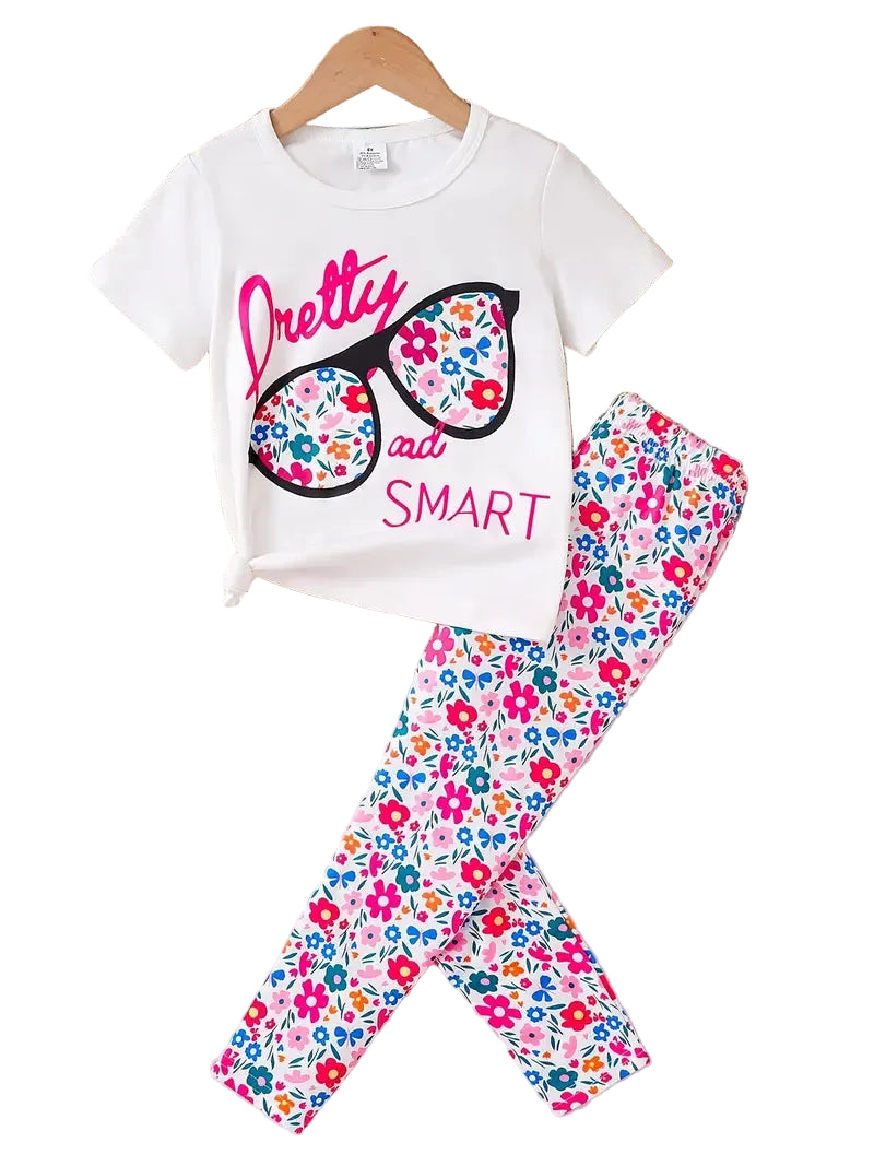Pretty and Smart" Glasses Print Knit Tee & Pants