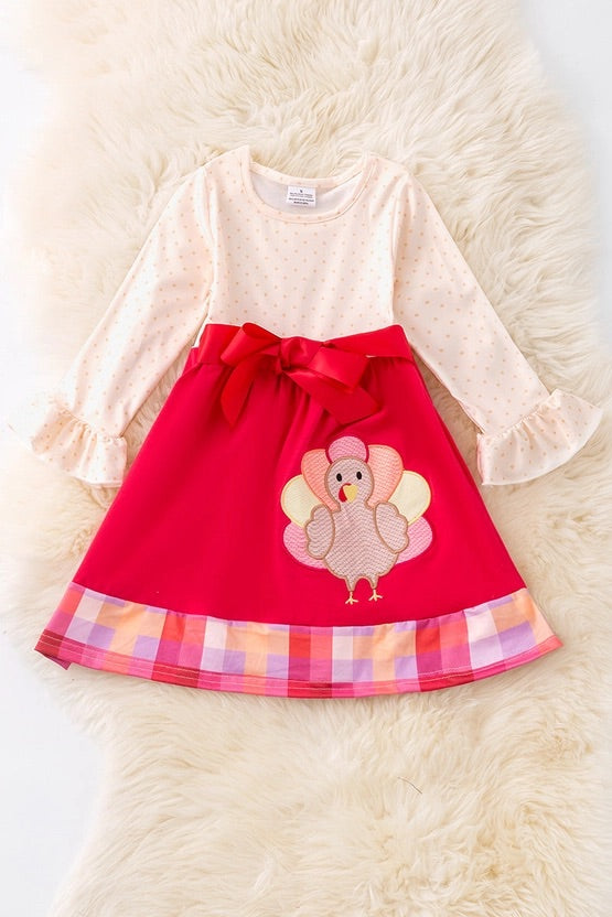 Turkey Applique On Fuchsia-Cream Dress