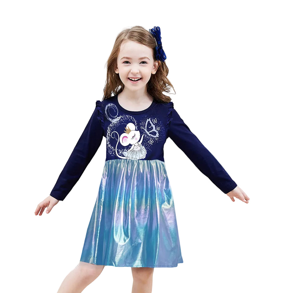 Shinny Cotton Mouse Blowing Butterfly Dress - Fun Style
