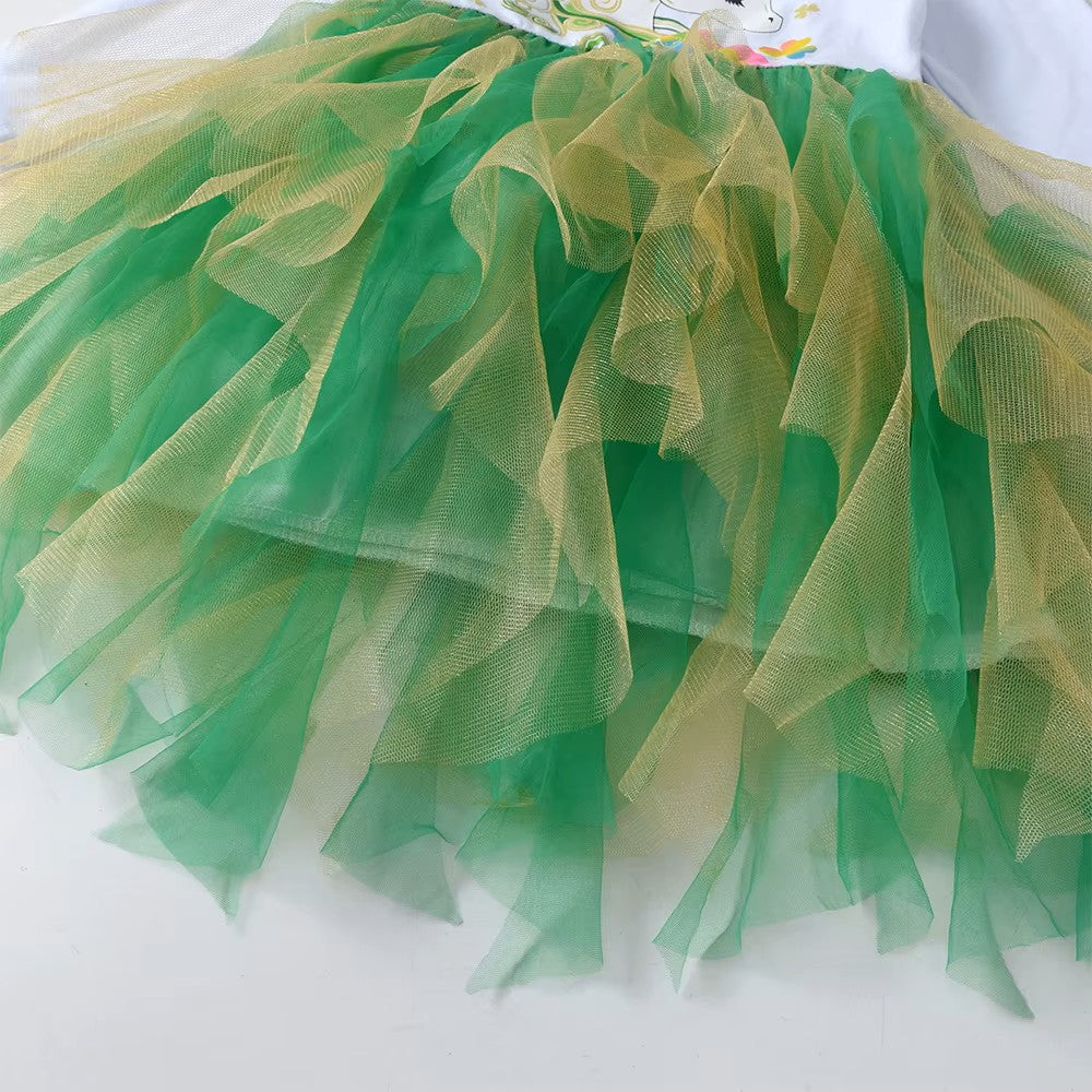 Green and yellow tutu skirt on a white background