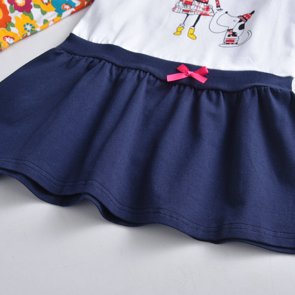 Navy blue skirt with a pink bow on a white background