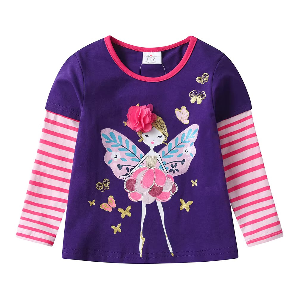 Children's long-sleeve shirt with fairy design on a white background