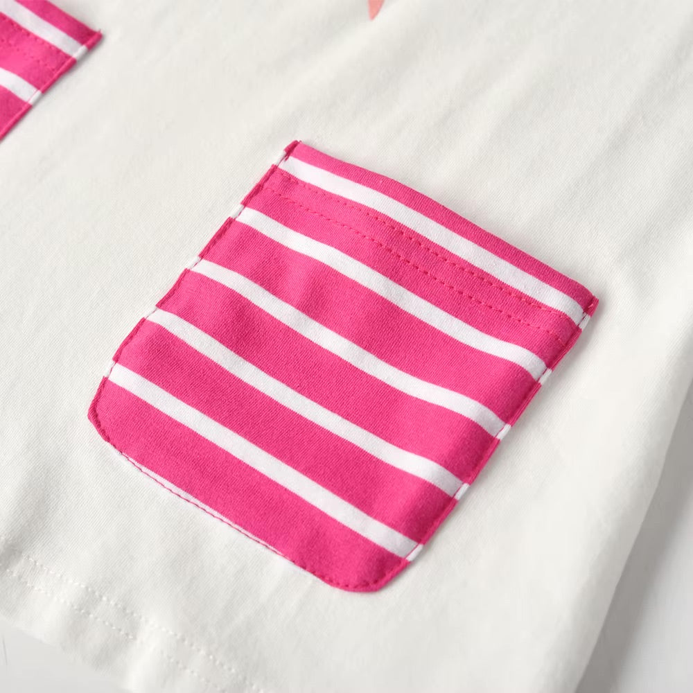 Pink and white striped fabric pocket on a white background