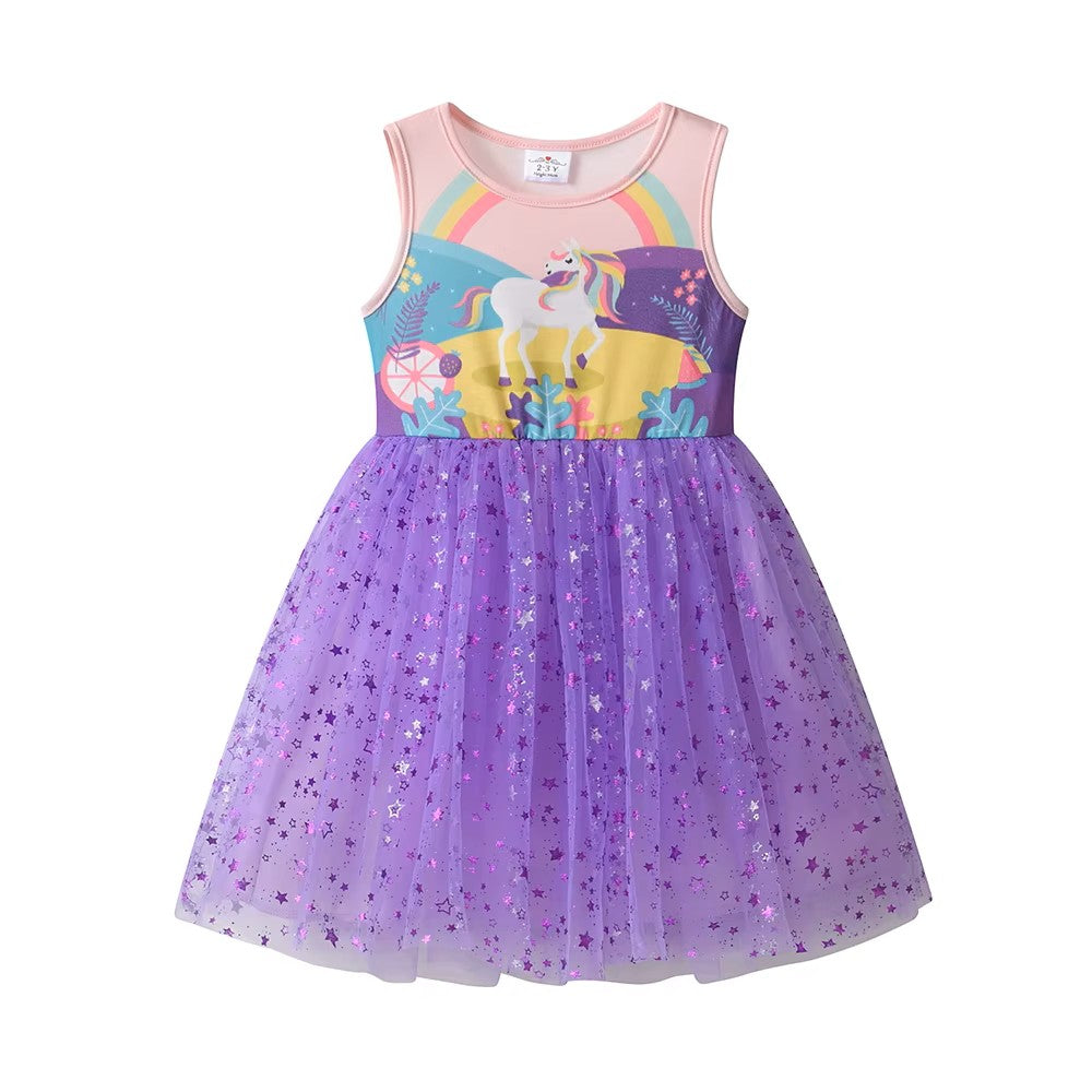 Children's dress with unicorn design on a white background