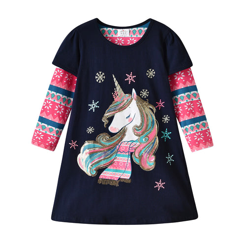 Children's dress with unicorn design on a white background