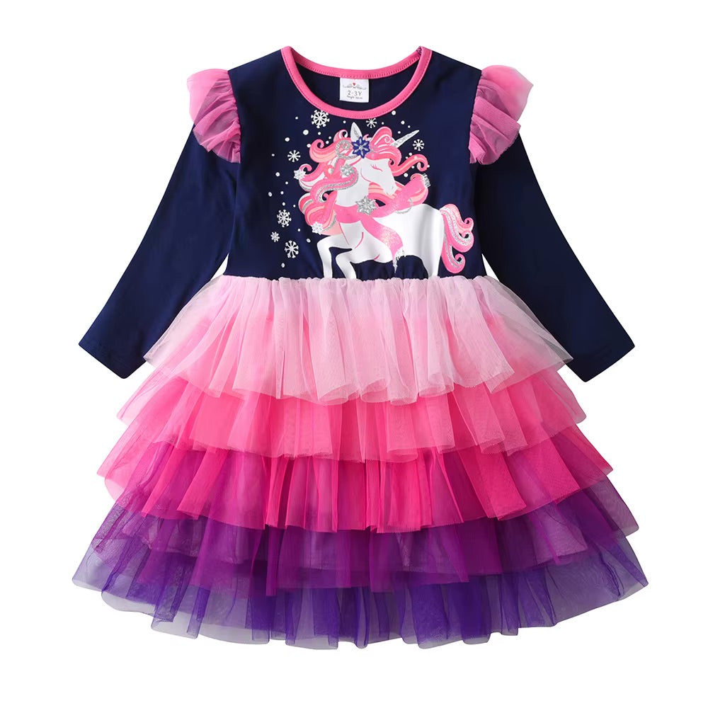 Children's dress with unicorn design on a white background