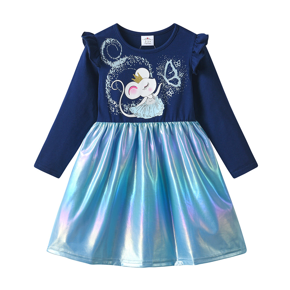 Shinny Cotton Mouse Blowing Butterfly Dress - Fun Style