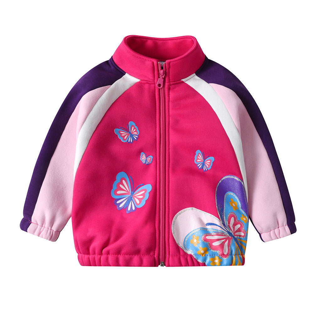 Children Winter Coat Fleece Zipper Jacket For Girls Butterfly Thick
