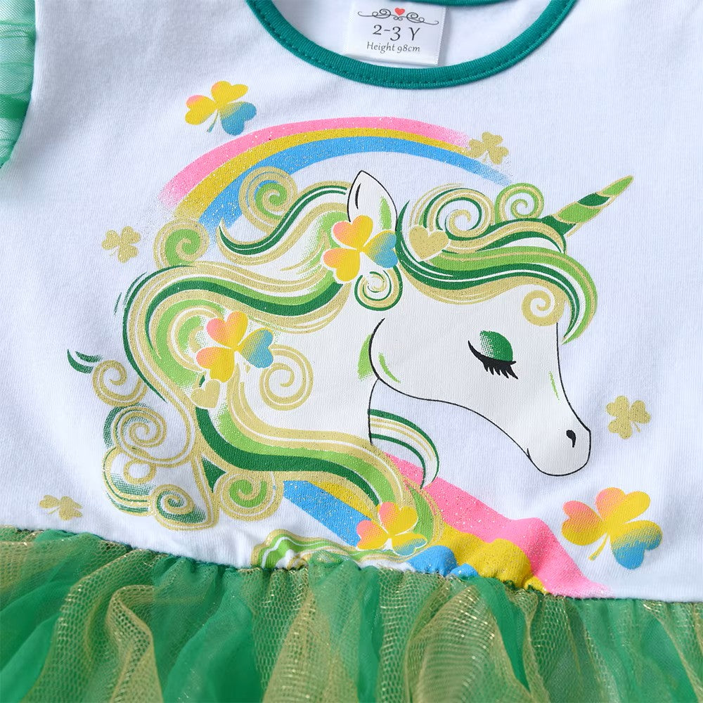 Children's outfit with a colorful unicorn design on a white background