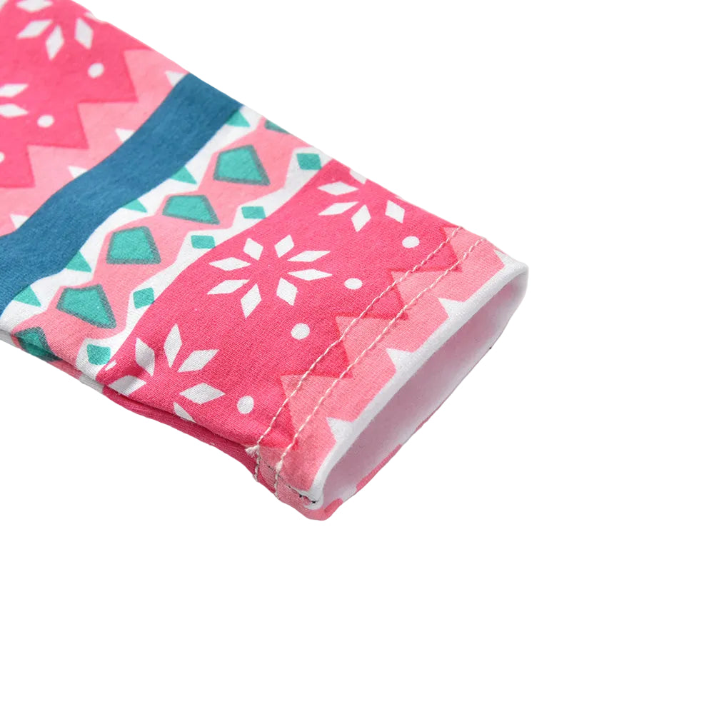 Pink fabric with geometric patterns on a white background
