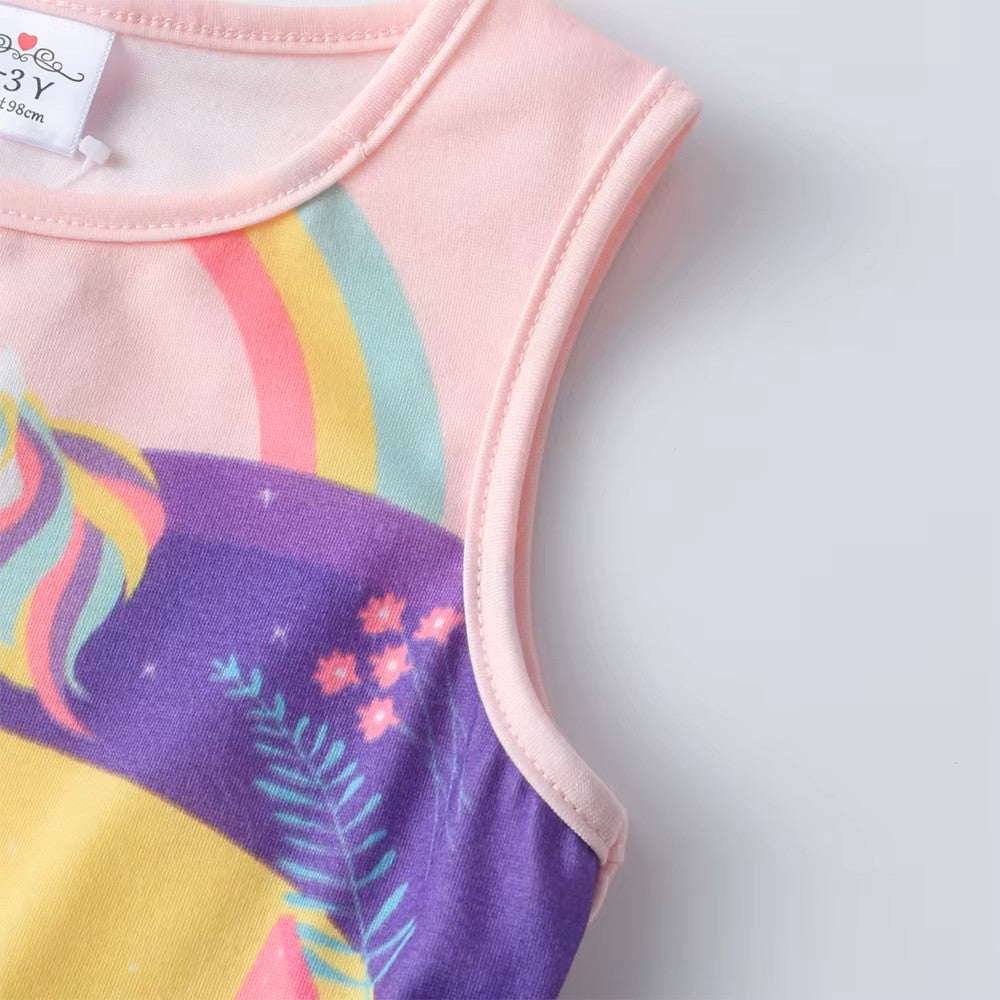 Children's sleeveless top with colorful design on a white background