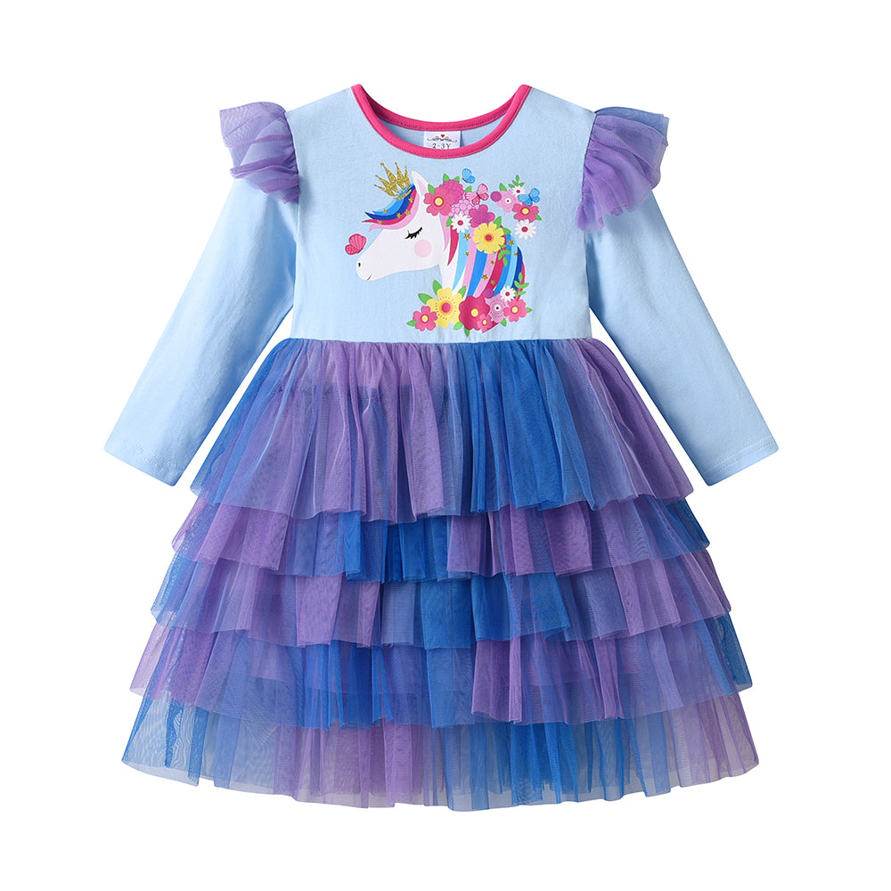 Children's dress with unicorn design on a white background