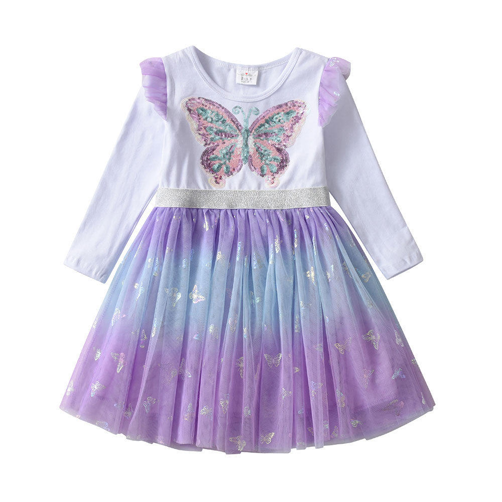 Children's dress with butterfly design on a white background