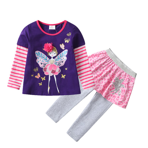 Tops Skirt Pants Cotton Set for Trendy Young Girls