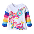 Children's long-sleeve shirt with mermaid and rainbow design on a white background