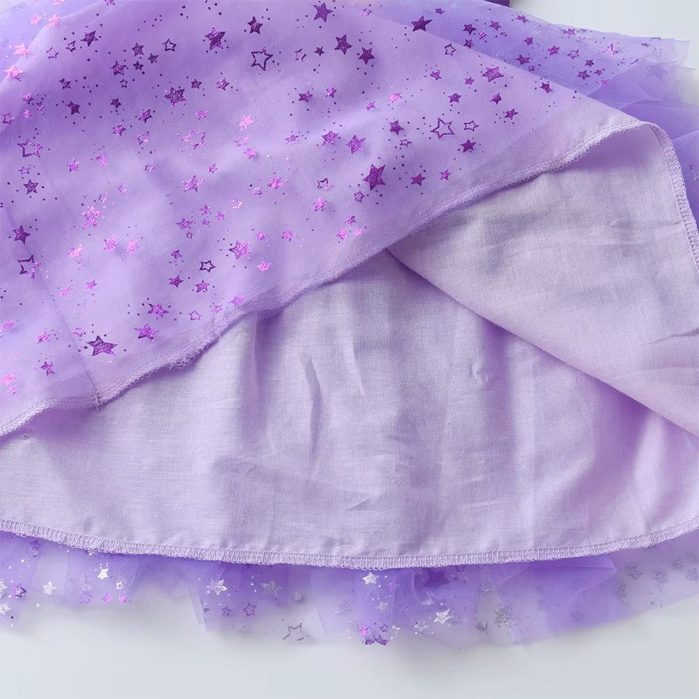 Purple fabric with star patterns on a white background