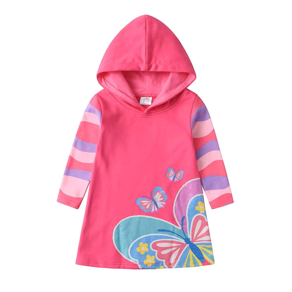 Adorable Butterfly Hooded Cotton Dress/Tunic For Girls