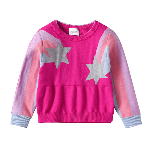  Pink Star Striped Pullover Knitwear Cotton Sweater