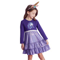 Sparkling Purple Unicorn Cotton Long Sleeve Dress: Enchanting