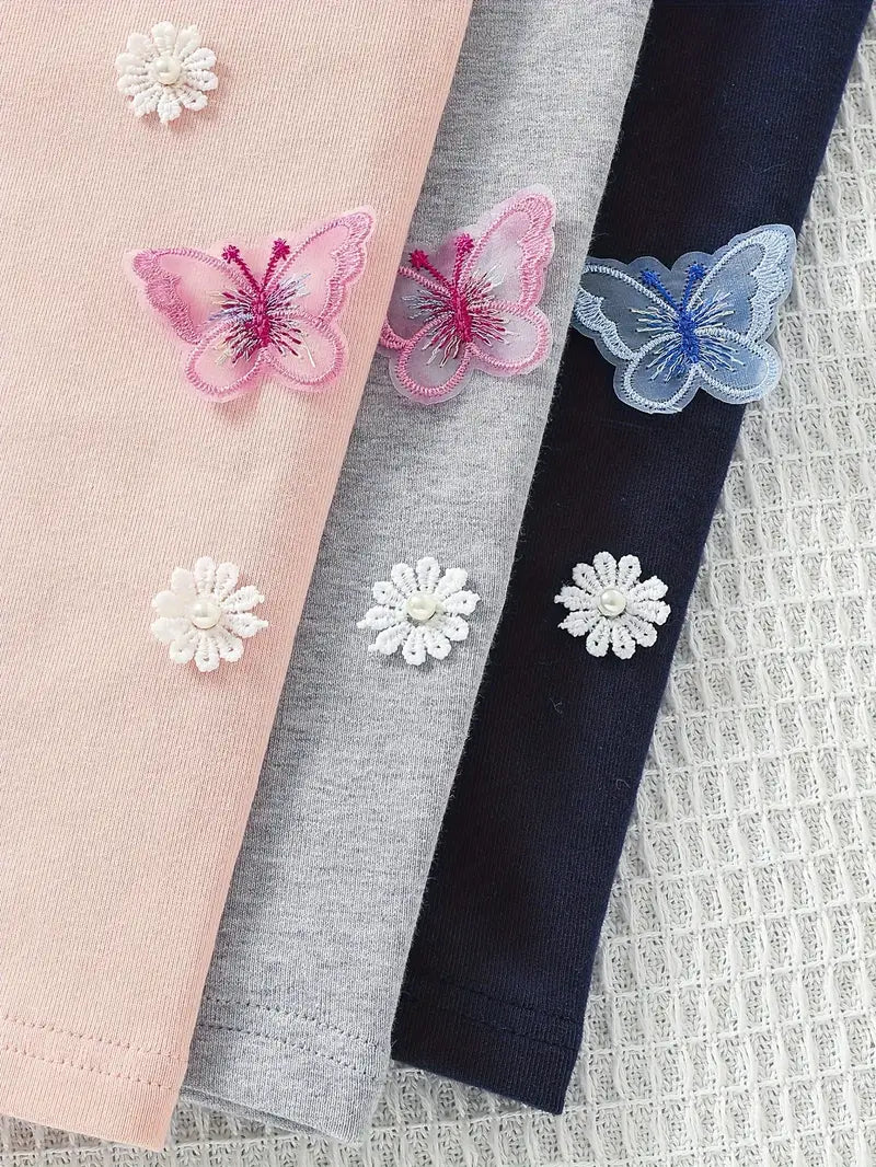 4T Stylish Flower & Butterfly Applique Leggings for Kids