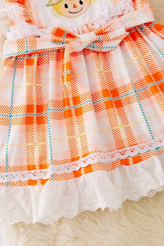 Scarecrow Applique Dress with Embroidered Hem