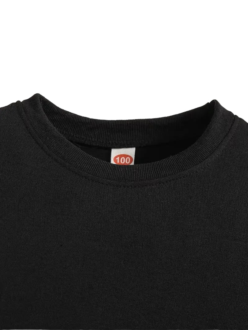 Close-up of a black sweatshirt collar with a brand label on a white background