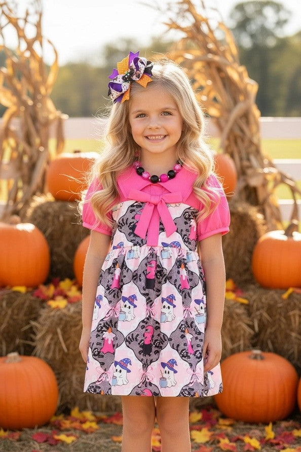 Fuchsia & Lt Pink Ghost Halloween Dress