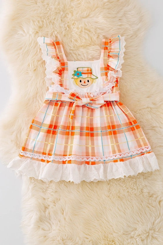 Scarecrow Applique Dress with Embroidered Hem